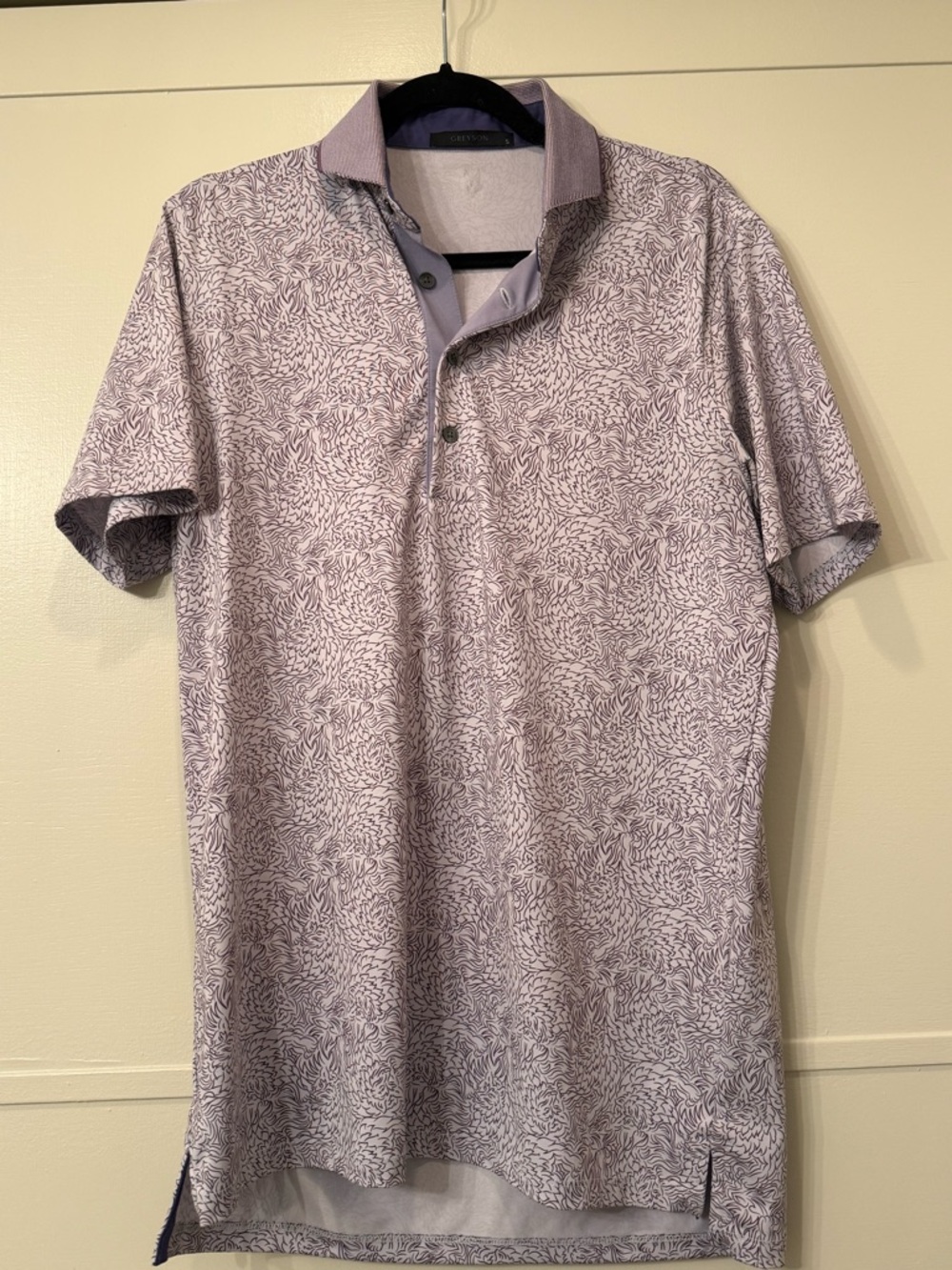 Greyson Men's Lavender Printed Polo with Contrast Collar